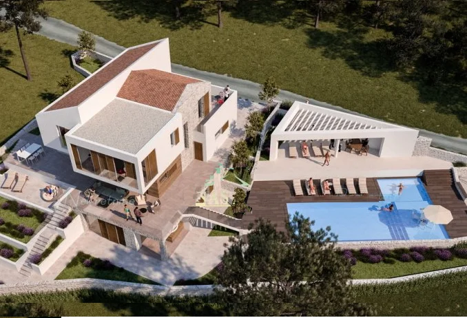Villa Grubišin u Tribunju s terasama i bazenom